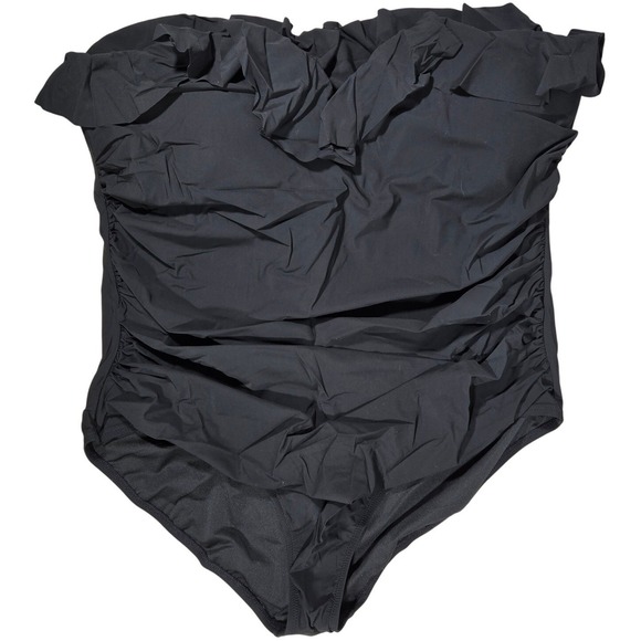J. Crew‎ Matte ruched one-piece swimsuit with ruffles in Black Plus 24 NWT - Picture 1 of 9